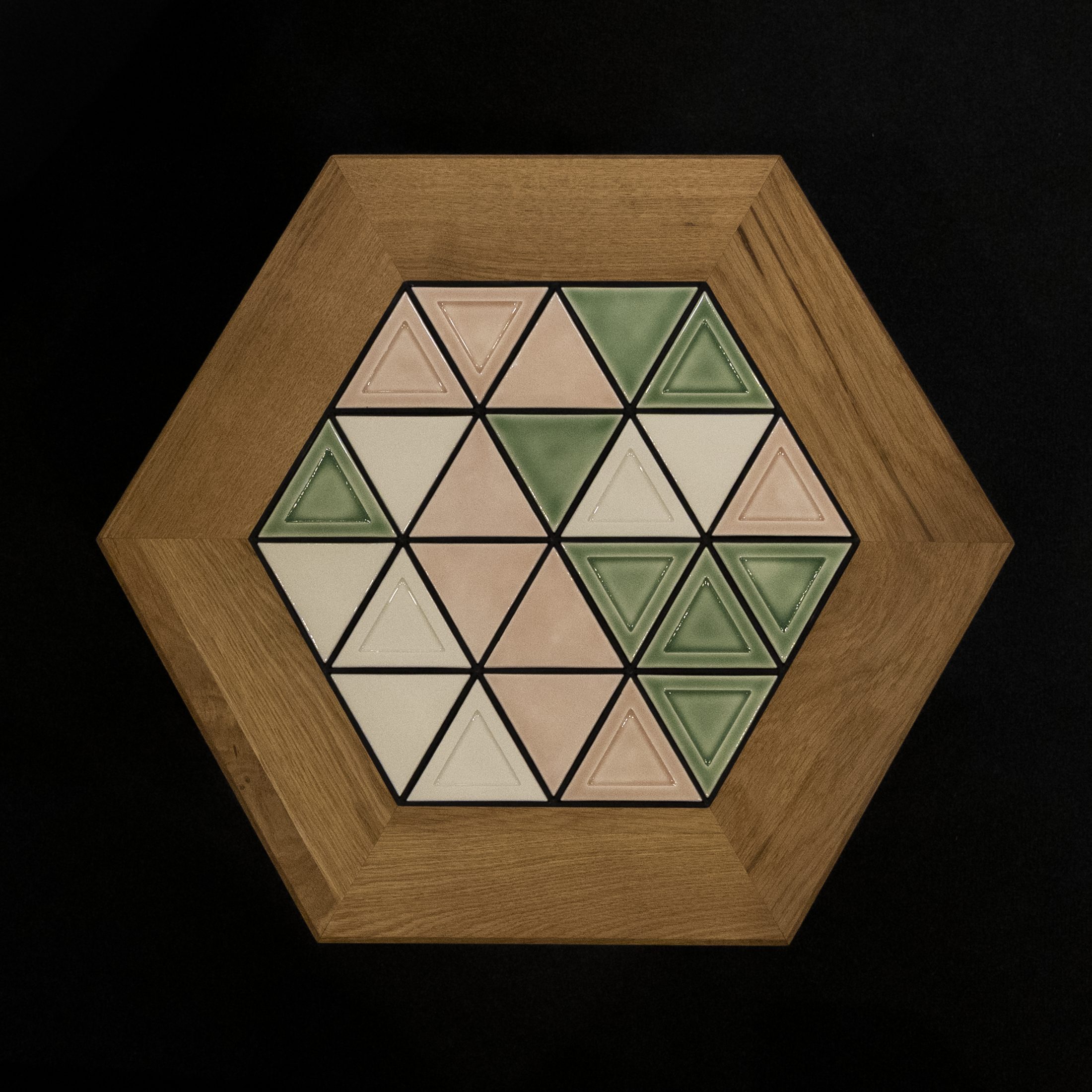 Lumvia hexagonal inlaid top in light tones, seen from above